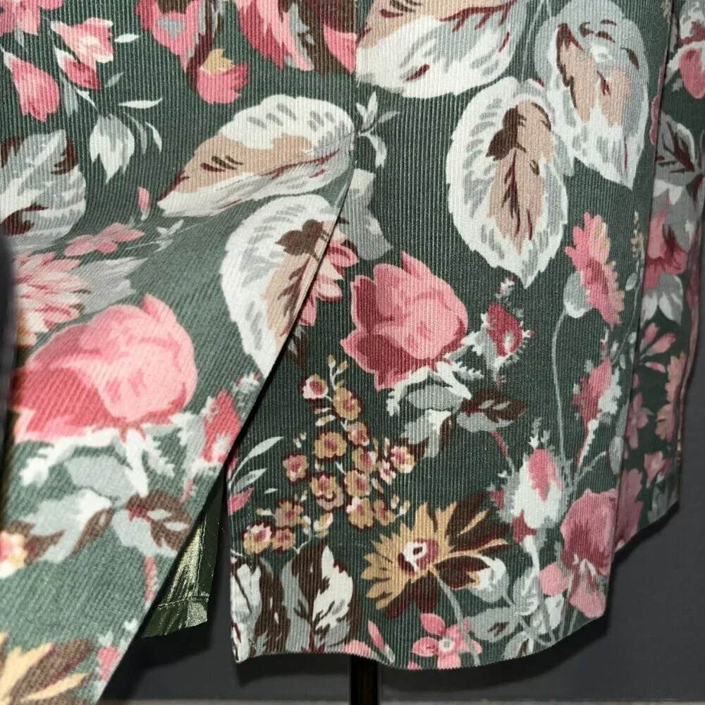 LAURA ASHLEY MADE IN GREAT BRITAIN NEW WITH TAGS FLORAL CORDUROY PENCIL SKIRT 14